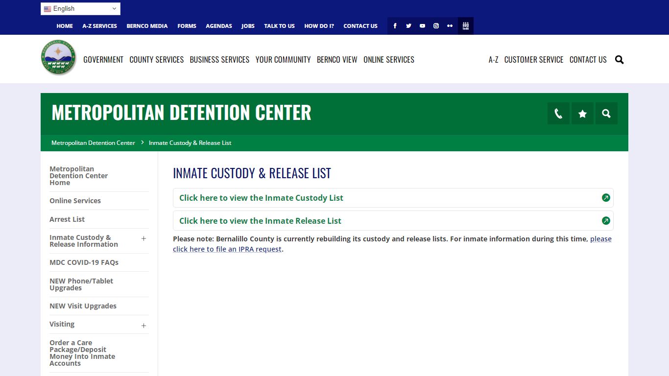 Inmate Custody & Release List - Metropolitan Detention Center