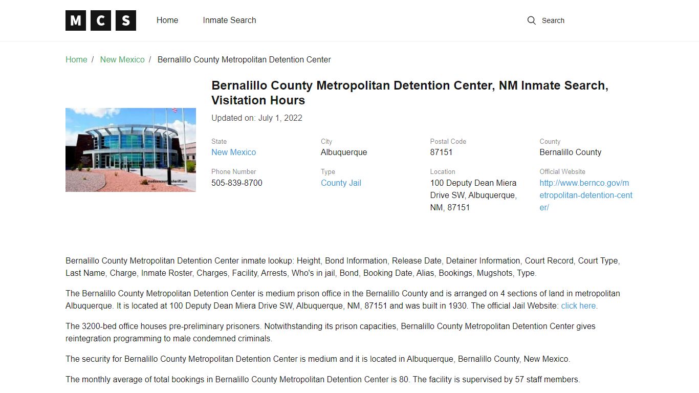 Bernalillo County, NM Jail Inmates Search, Visitation Rules